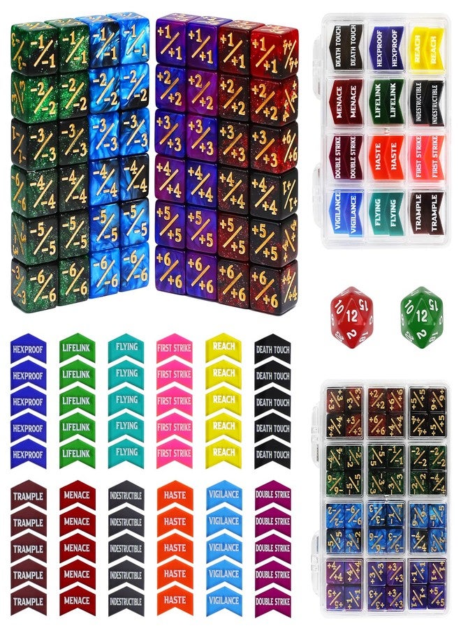 FourDragons 110 Pieces MTG Abilities Keyword Tokens 12mm Dice Counters Set for Magic The Gatering, MTG Life Counter Buff Tokens with Box, Compatible with TCG CCG Magic Card Games Accessories - Image 1